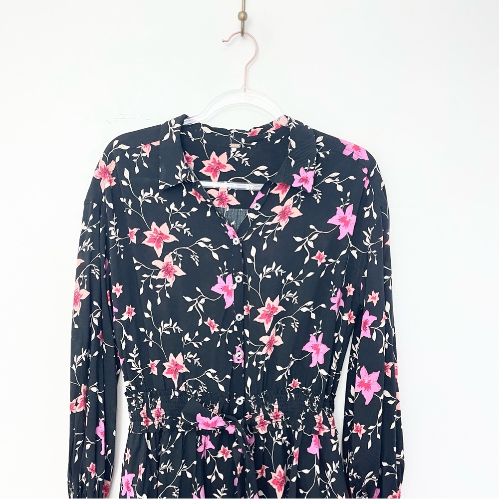 Free People Lighten Up Floral Mini Dress Long Sleeve Black Pink Boho Small - Picture 3 of 7